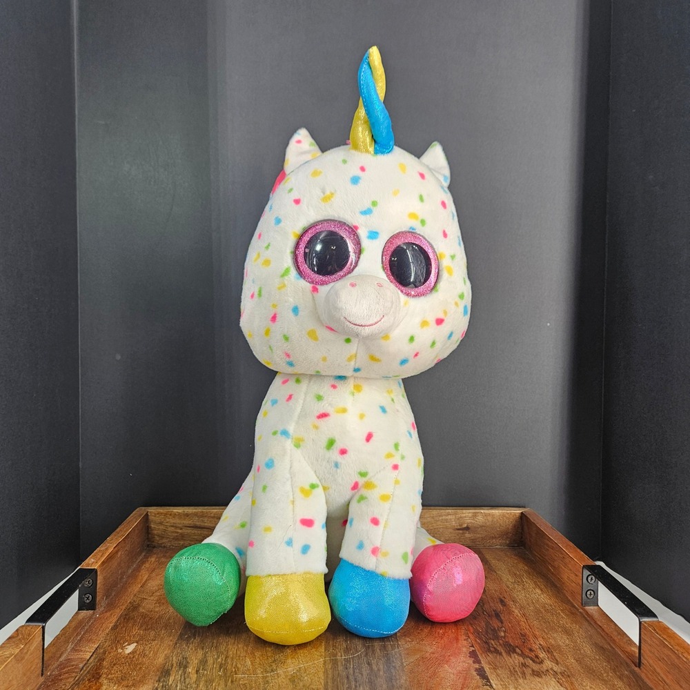 Ty Beanie Boos Harmonie Speckled Rainbow Unicorn Lg Jumbo 16" Plush Glitter Eyes